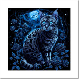 Bengal Cat And Moon Posters and Art